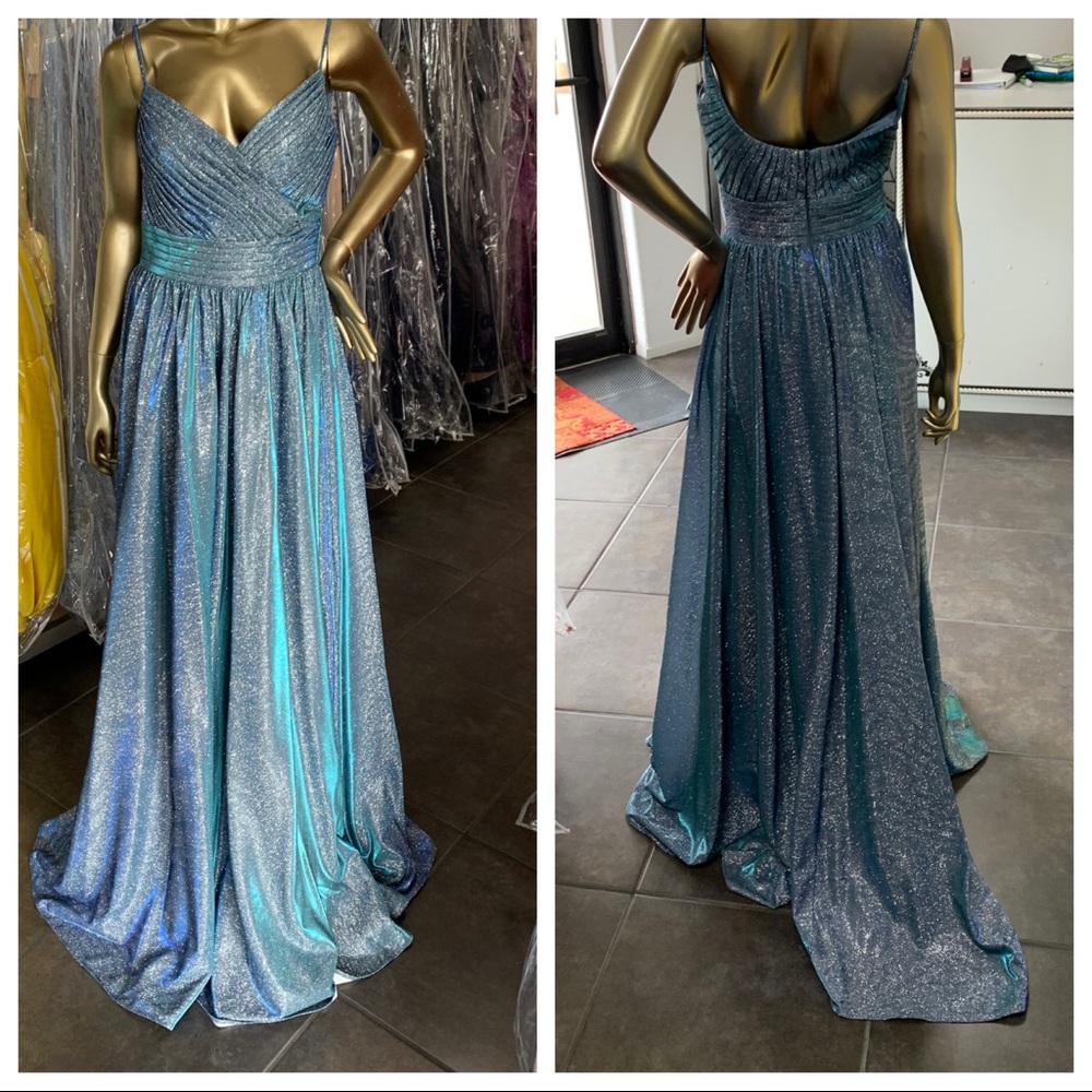 Shimmering spaghetti strap gown